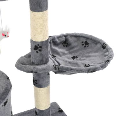 vidaXL kaķu māja, stabi nagu asināšanai, 138cm, pelēka ar ķepu apdruku