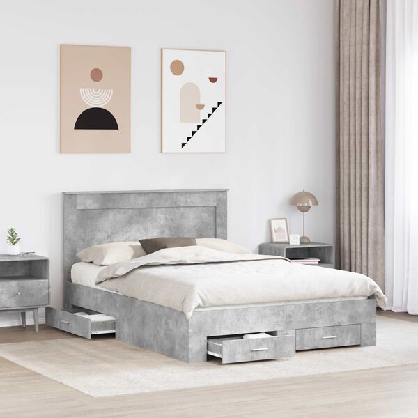 vidaXL Gultas rāmis ar atvilktni ar galvas klāju Inženierijas koks