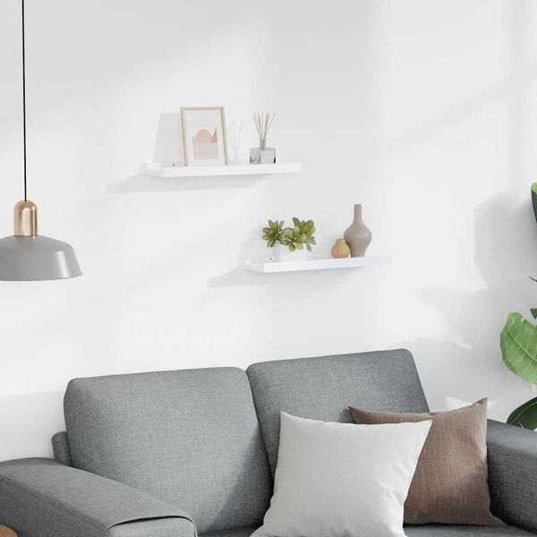 vidaXL sienas plaukti ar apmalēm, 2 gab., balti, 40x9x3 cm, MDF