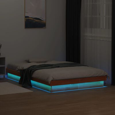 vidaXL gultas rāmis, LED, vaska brūnas, 120x190 cm, priedes masīvkoks