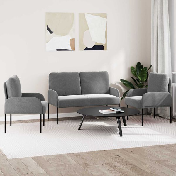 vidaXL Dīvāna komplekti 3 pcs Tum&scaron;i pelēks 115 x 56 x 80 cm Saplāksnis