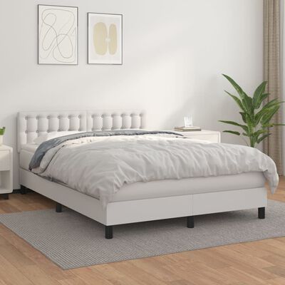 vidaXL atsperu gulta ar matraci, balta, 140x200 cm, mākslīgā āda