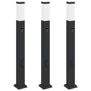 vidaXL stabveida gaismekļi ar sensoru un kontaktligzdu, 3 gab., 80 cm, melni, IP44