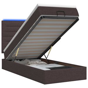 vidaXL Otomāna gulta ar matraču un LED Tum&scaron;i brūna 90 x 190 cm Audums