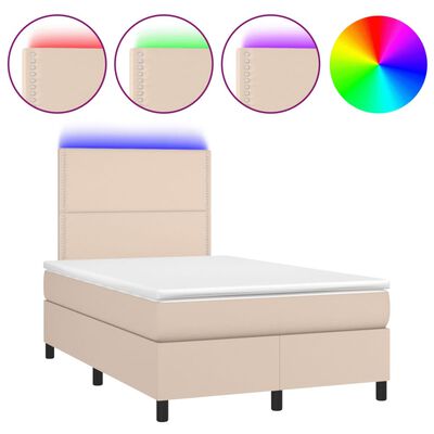 vidaXL atsperu gulta ar matraci, LED, kapučīno,120x190cm, mākslīgā āda