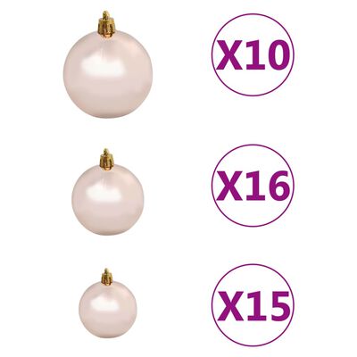 vidaXL Ziemassvētku bumbu komplekts, 120 gab., 300 LED, zeltaini rozā
