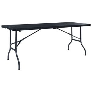 vidaXL saliekams dārza galds, melns, 180x75x72 cm, melns HDPE