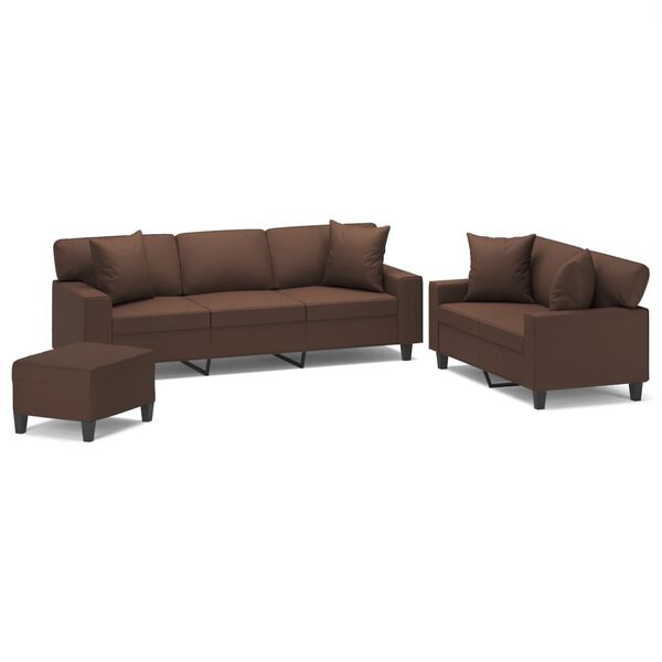 vidaXL trīsdaļīgs dīvānu komplekts ar spilveniem, brūna mākslīgā āda