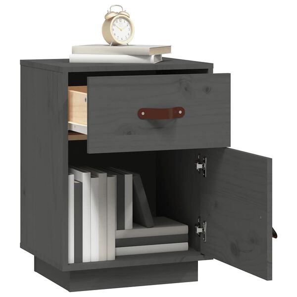 vidaXL naktsskapī&scaron;i, 2 gab., pelēki, 40x34x55 cm, priedes masīvkoks