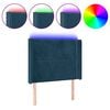 vidaXL gultas galvgalis ar LED, 103x16x118/128 cm, tum&scaron;i zils samts