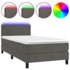 vidaXL atsperu gulta ar matraci, LED, tum&scaron;i pelēks samts, 100x200 cm