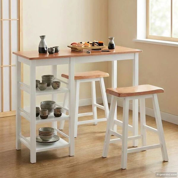 vidaXL bāra galds un krēsli, balts MDF