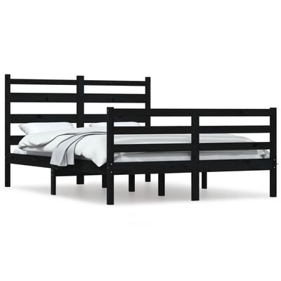 vidaXL gultas rāmis, priedes masīvkoks, 120x200 cm, melns