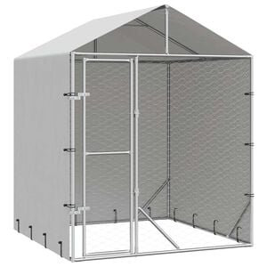 vidaXL suņu voljērs ar jumtu, sudraba krāsā, 2x2x2,5m, cinkots tērauds