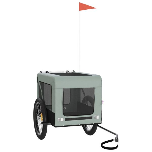 vidaXL mājdzīvnieku velo piekabe, melna ar pelēku, audums un dzelzs