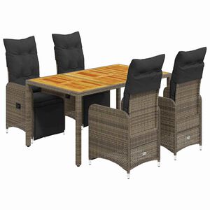 vidaXL 5-daļīgs bistro mēbeļu komplekts, matrači, pelēks PE