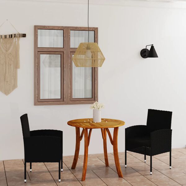 vidaXL 3-daļīgs dārza mēbeļu komplekts, melns