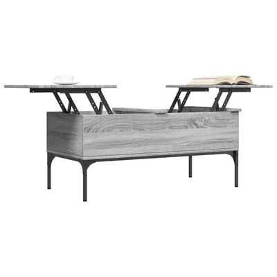 vidaXL kafijas galdiņš, pelēks, 100x50x45cm, inženierijas koks, metāls