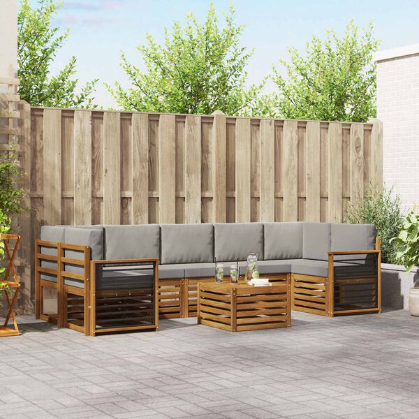 vidaXL Dīvāna komplekti ar spilvenu 8 pcs Dabīgs un gai&scaron;i pelēks