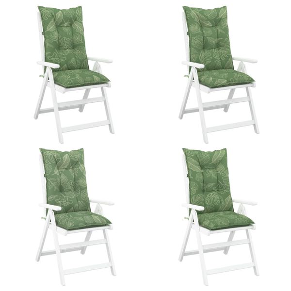 vidaXL dārza krēslu spilveni, 4 gb., lapu apdruka, 120x50x7 cm, audums