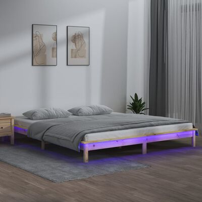 vidaXL gultas rāmis, LED, 200x200 cm, masīvkoks