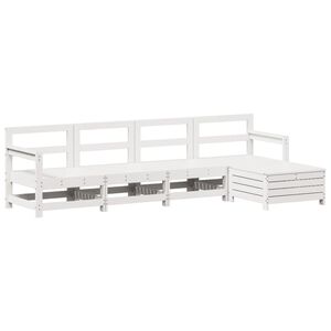 vidaXL 5-daļīgs dārza mēbeļu komplekts, priedes masīvkoks, balts
