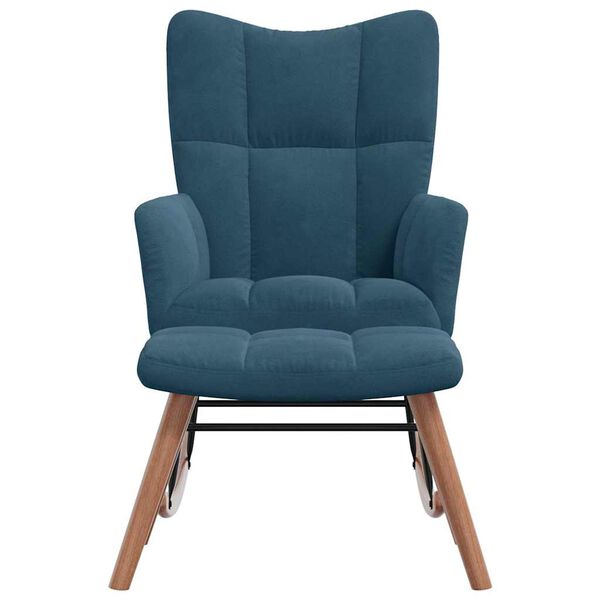 vidaXL &scaron;ūpuļkrēsls ar tabureti, zils samts