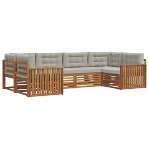 vidaXL Āra dīvānu komplekts ar spilvenu 6 pcs Dabīgs un gai&scaron;i pelēks