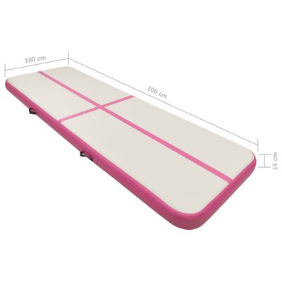 vidaXL piepūšams vingrošanas paklājs ar pumpi, 300x100x15 cm, rozā PVC