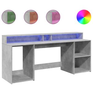 vidaXL rakstāmgalds, LED, pelēks, 200x55x91 cm, inženierijas koks