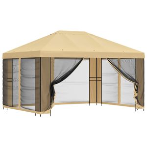 vidaXL Dārza paviljons ar sānu sienām 4 &times; 3 m Krēmkrāsa