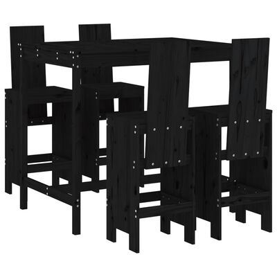vidaXL 5-daļīgs dārza bāra mēbeļu komplekts, priedes masīvkoks, melns