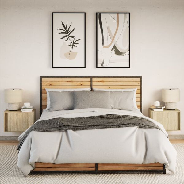 vidaXL sienas naktsskapī&scaron;i ar LED apgaismojumu, 2 gab., ozola krāsa