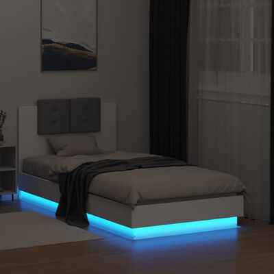 vidaXL gultas rāmis ar galvgali un LED, balts, 75x190 cm