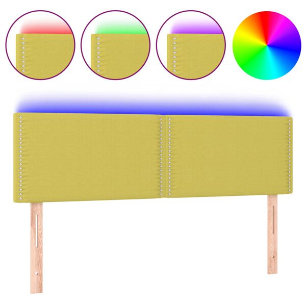 vidaXL gultas galvgalis ar LED, 144x5x78/88 cm, zaļ&scaron; audums