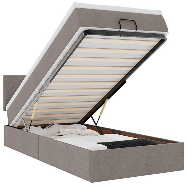 vidaXL Osmaņu gultas rāmis ar matrača pelēkbrūna 90x200 cm audums