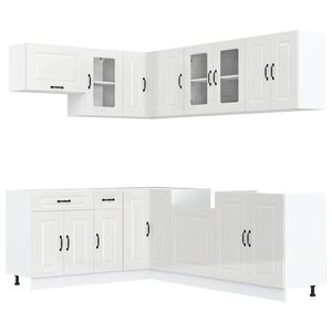 vidaXL 11-daļīgs virtuves skapītis komplekts, Kalmar, spīdīgi balta