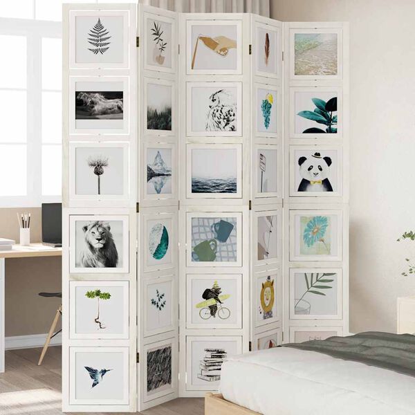 vidaXL 5-paneļu istabas aizslietnis, balts, paulonijas masīvkoks