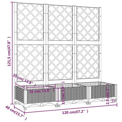 vidaXL dārza puķu kaste ar špaleru, balta, 120x40x121,5 cm, PP