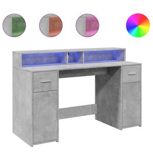 vidaXL rakstāmgalds, LED, pelēks, 140x55x91 cm, inženierijas koks