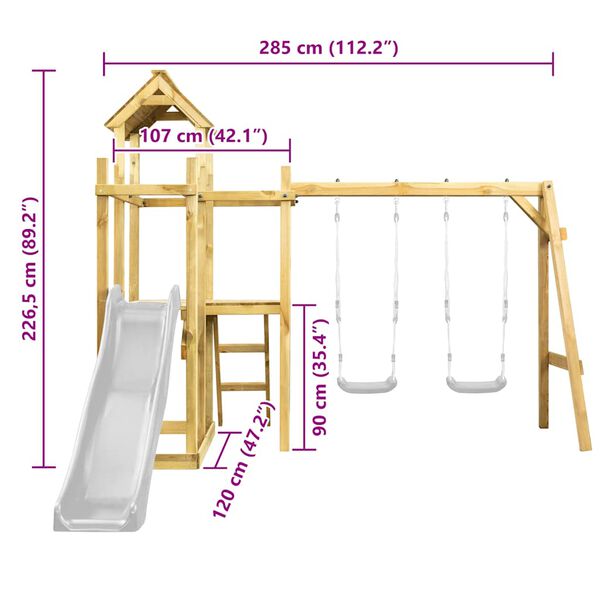 vidaXL rotaļu tornis, 285x120x226,5 cm, impregnēts priedes koks