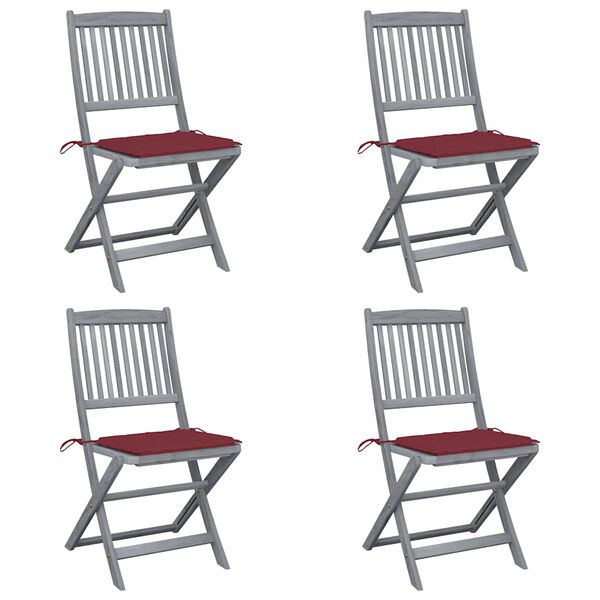 vidaXL saliekami āra krēsli ar matračiem, 4 gab., akācijas masīvkoks