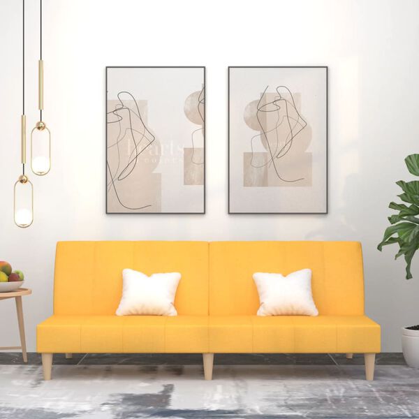 vidaXL 2-vietīga dīvāngulta, dzeltens audums