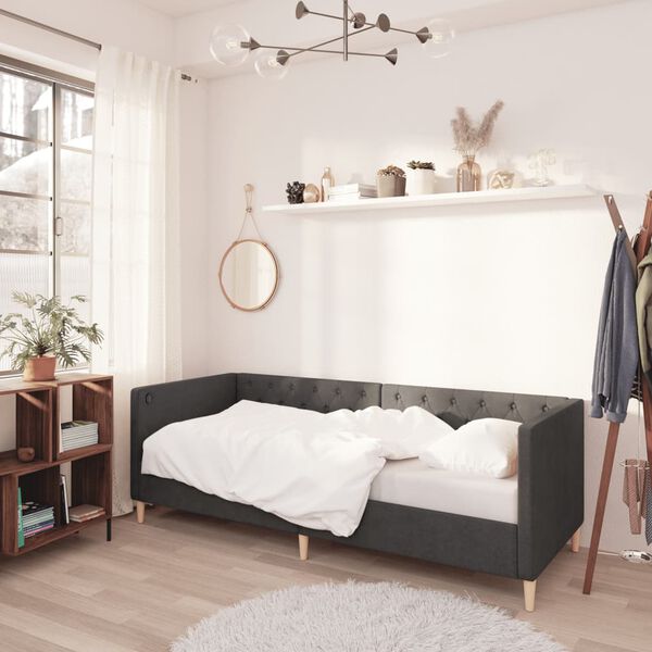 vidaXL dīvāngulta ar matraci, USB, tum&scaron;i pelēks audums, 90x200 cm