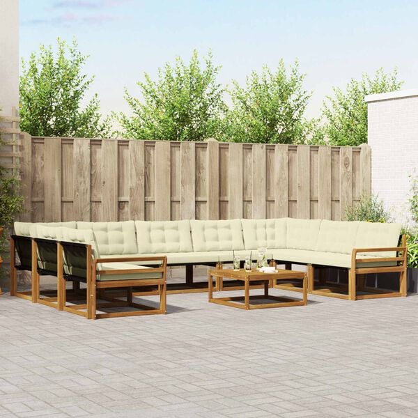 vidaXL Āra dīvānu komplekts ar spilvenu 10 pcs Dabisks un krējuma