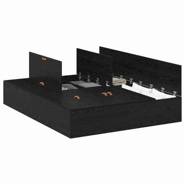 vidaXL Gultas ar uzglabā&scaron;anas vietu Melns ozolkoks 140 x 190 cm