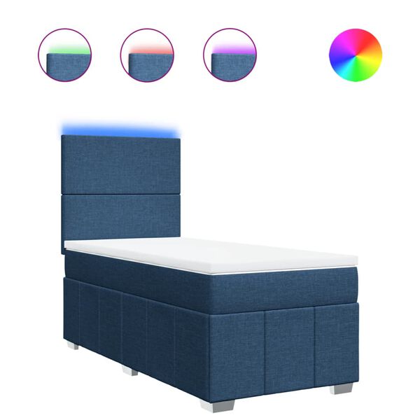 vidaXL atsperu gultas rāmis ar matraci, zils, 90x190 cm, audums