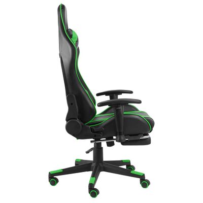 vidaXL datorspēļu krēsls ar kāju balstu, grozāms, zaļš, PVC