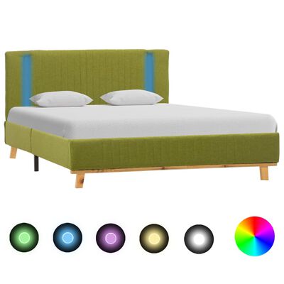 vidaXL gultas rāmis ar LED, zaļš audums, 140x200 cm