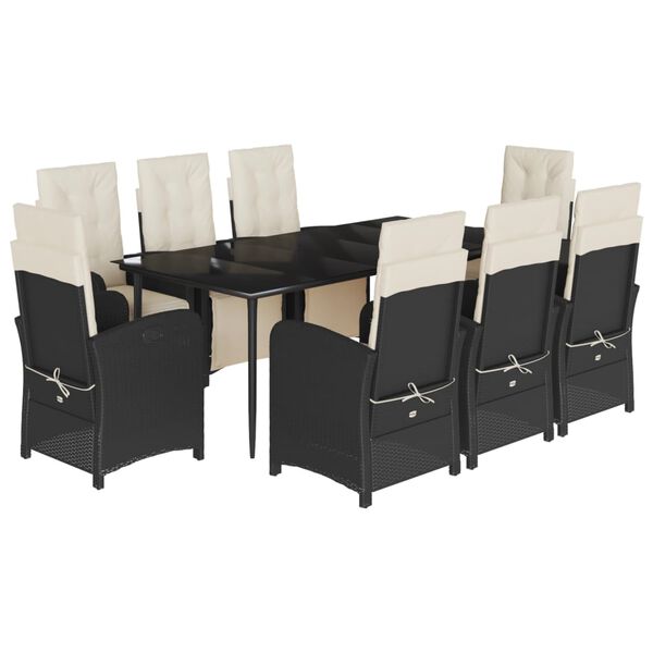 vidaXL 9-daļīgs dārza mēbeļu komplekts, matrači, melns, PE rotangpalma